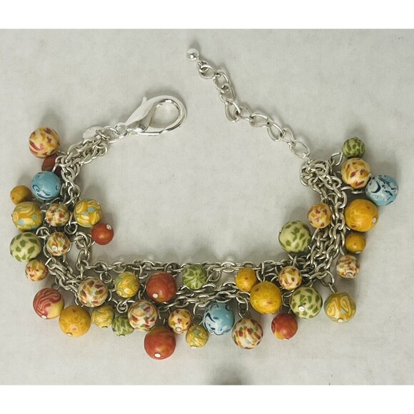 Viva Beads Handmade Silver Chain Beaded Bracelet  Blue Red Gren Orange - Picture 1 of 6